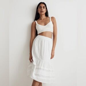 Madewell Pintuck Tiered Midi Skirt in Windowpane Pattern- new w tag